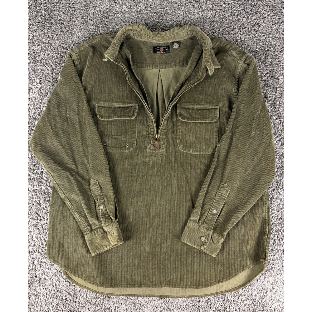 Vintage American Eagle Corduroy Quarter Zip Pullover Shirt Olive Green XL